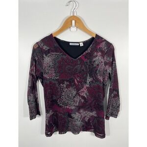 Whimsigoth Dark‎ Fairy Witchy Womens Top S Purple Mesh Sheer Sleeves